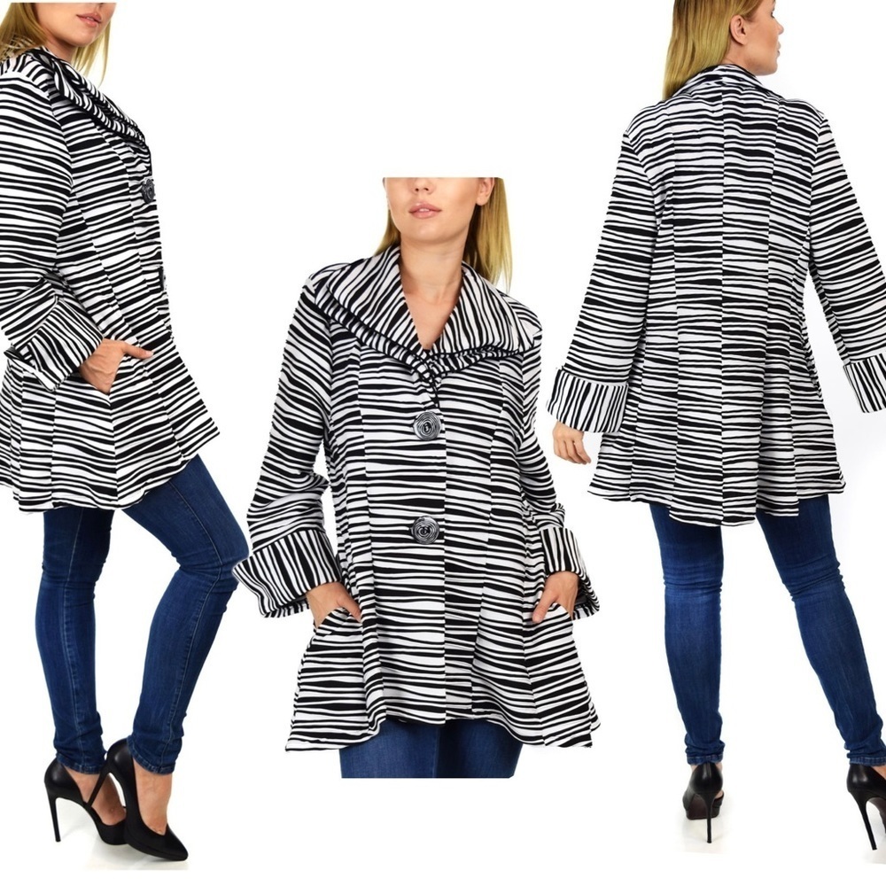 CURVESQUE black white Jacket Double Collar Jacket Textured Blazer Artsy Coat S
